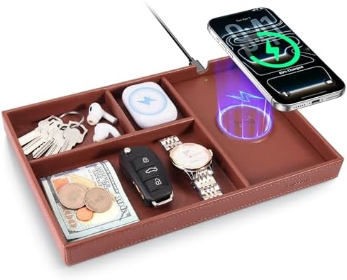 Valet Tray, Built in Wireless Charger, Nightstand Organizer by Investme