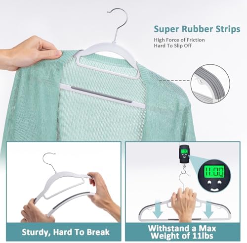 Tonswachic 50-Pack Coat Hangers, Space Saving Plastic Clothes Hangers, Non-Slip, 0.2 Inches Slim, 16.53 Inches Wide, 360° Swivel Silver Hook for Shirts, Pants & Wet/Dry Garments, White and Dark Gray - Image 4