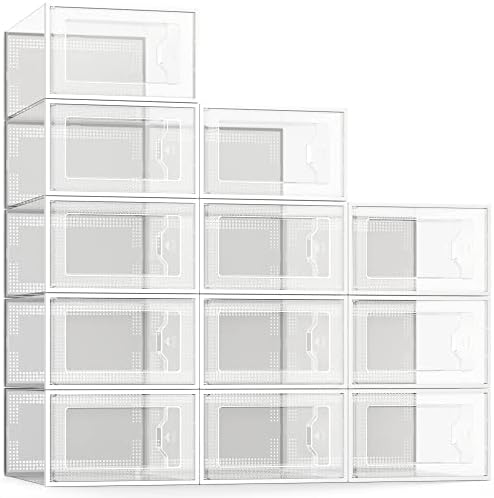 SEE SPRING 12 Pack Shoe Storage Box, Clear Plastic Stackable Shoe Organizer for Closet, Space Saving Foldable Shoe Rack Sneaker Container Bin Holder by SEESPRING