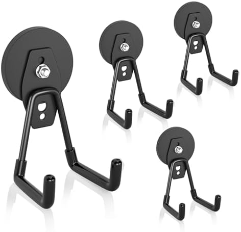 ENUODA Strong Magnetic Hooks Heavy Duty Neodymium Magnetic Tool Holder Magnet Garage Hooks for Hanging Broom, Mop, Power Tool, Toolbox, Shovel, Toolchest, Container, Van, Cabinet, Pegboard, 4 Pack by ENUODA