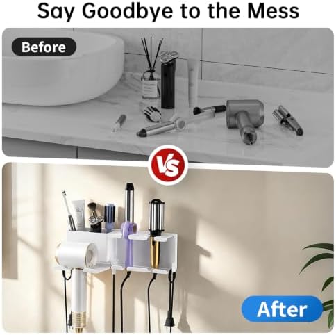 YSD Hair Dryer Holder Wall Mounted Metal 4 in 1 Hair Tools Organizer - Image 3