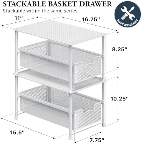 Simple Houseware Stackable Under Sink Sliding Basket Drawer, White - Image 2