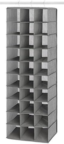 Whitmor 30 Sections Hanging Clothes Closet Shoe Organizer, Space Saving Breathable Fabric Shoe Storage for Bedroom, Laundry, Dorm, Crosshatch Gray 11.5" (L) x 16.5" (W) x 48" (H) (Pack of 4) - Image 3