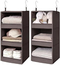 GRANNY SAYS 3-Shelf Hanging Closet Organizer, Foldable Storage, Dark Brown | 33 lb Capacity, No-Sag Support, Keeps Clothes Neat, Folds Flat, Fits RV, Dorm & Small Closets, 2 Pack by GRANNYSAYS