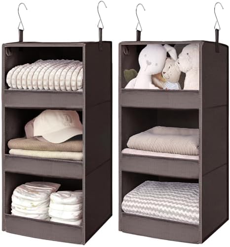 GRANNY SAYS 3-Shelf Hanging Closet Organizer, Foldable Storage, Dark Brown | 33 lb Capacity, No-Sag Support, Keeps Clothes Neat, Folds Flat, Fits RV, Dorm & Small Closets, 2 Pack by GRANNYSAYS