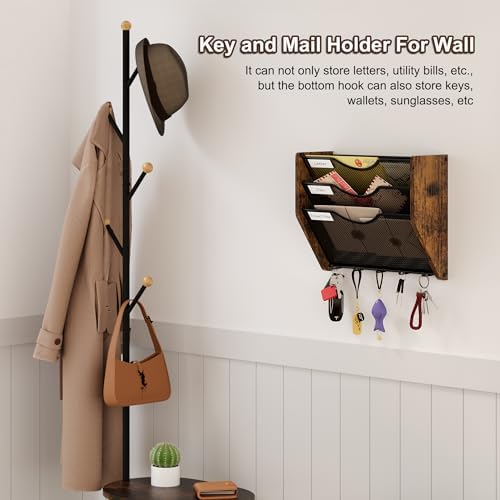 Wall File Organizer With Hooks,3 Tier Mesh Mail Organizer Wall Mounted,Hanging File Organizer,Magazine Holder for Documents,Magazine,Literature,File,Mails,Envelopes - Image 3