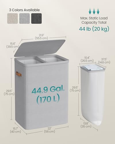 SONGMICS Laundry Basket, 170L Laundry Hamper with Lid, 2 Removable Bags - Image 6