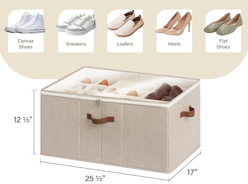 StorageWorks 24-Pair Large Shoe Storage Box, Adjustable Dividers, Taupe - Image 3