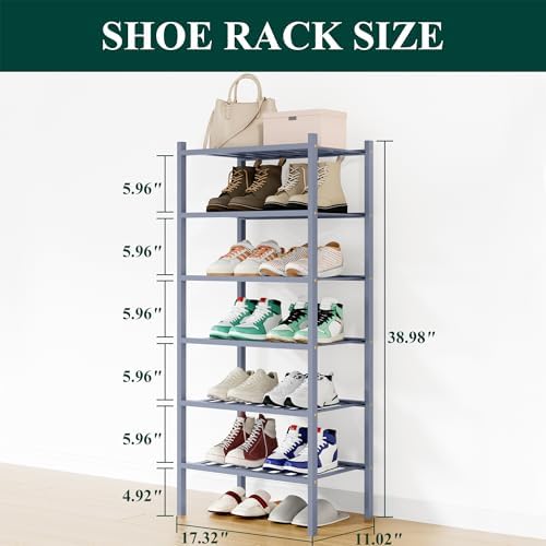 Smiry Bamboo Shoe Rack, 8 Vertical Slats, 6 Tier - 17.3" Wide, Grey - Image 2