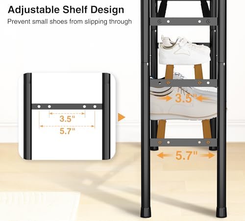 STO STO Long Expandable Shoe Rack 4-Tier, Adjustable Length 33.7”–47.5” Shoe Organizer, Metal Shoes Storage Shelf, Holds Up to 30 Pairs, Non-Slip Feet, for Closet, Entryway, Hallway, Front Door, Black - Image 5