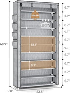 VTRIN Tall Shoe Rack with Cover, 10 Tier Shoe Organizer Storage for 50-55 Pairs Shoes and Boots Large Capacity Shoe Shelf with 8 Pockets Free Standing Shoe Rack for Closet, Entryway, Garage, Printing - Image 3