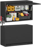 Metal Garage Wall Cabinet with Up-Flip Door, Black Float Tool Cabenit with Adjustable Shelf,Upper Storage Cabinets with Pegboard for Kitchen,Garage,Workshop,Warehouse (19.7" H,Black) by Firstsky