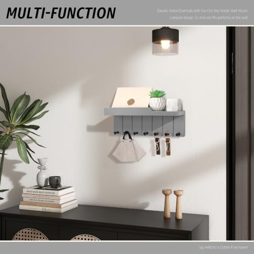 Rebee Vision Key Holder Wall Mount with 7 Hooks for Room Decor, Light Gray - Image 3
