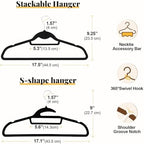 Velvet Hangers 50 Pack, S-Shaped and Stackable Felt Hanger(Black) - Image 5