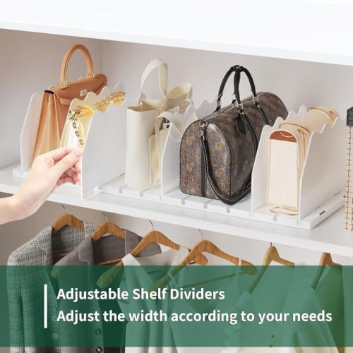 SPACEKEEPER Shelf Divider for Closet,2 Pcs Adjustable Purse Organizer,White - Image 4