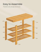 SONGMICS Shoe Rack Bench, 4 Tier Bamboo, 11.3 x 27.6 x 20.5 Inches - Image 7