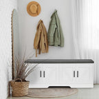 HOMSHO Farmhouse Shoe Storage Bench with 4 Barn Doors & Padded Seat Cushion - Image 2