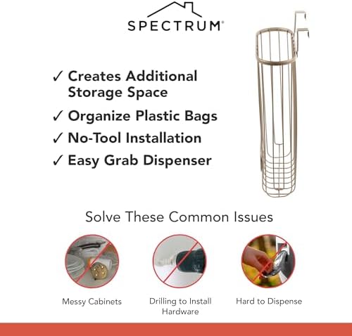 Spectrum Ashley Over The Cabinet Plastic Bag Holder (Satin Nickel Powder Coat) - Grocery & Recycling Bag Dispenser for Kitchen, Bathroom, Under Sink, Home, & Apartment Organization - Image 3