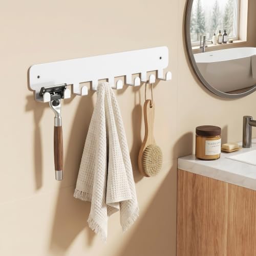 pickpiff Key Holder Wall Mount, Adhesive Key Rack with 8 Hooks Hanger for Car Key Ring, Metal Key Chain Organizer, White 1 Pack - Image 4