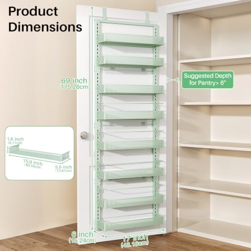 SNTD 8 Tiers Over the Door Organizer, 17" W x 6" D x 69" H, Green - Image 2