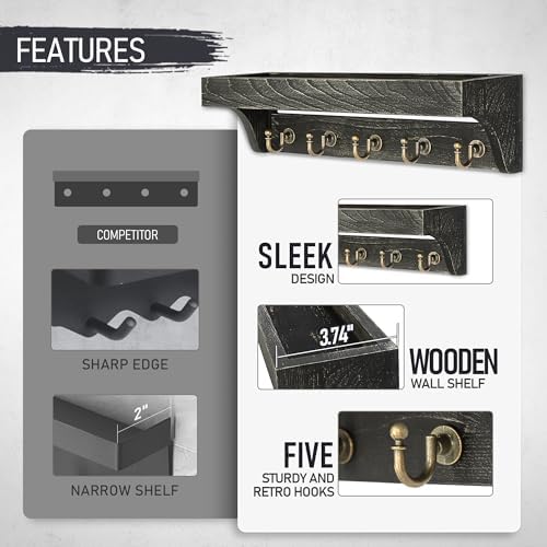 Rebee Vision Key Holder Wall Mount with 5 Hooks for Home Decor, Old Black - Image 6