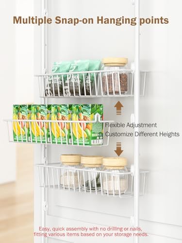 Delamu Over The Door Pantry Organizer, 9-Tier Pantry Door Organizers and Storage with Adjustable Basket, Metal Hanging Spice Rack, Seasoning Organizer, Door Organizer for Home Kitchen Bathroom, White - Image 5