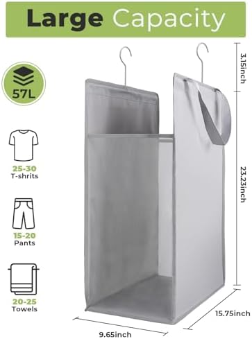 FENTEC 1 Pack Grey Hanging Laundry Hamper，Laundry Hamper Bag with Handles - Image 2