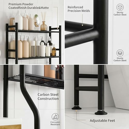 GloTika 3-Tier Over Toilet Storage, Anti-Tilt, 64" H, Black, 2 Baskets - Image 6