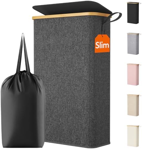 Lifewit 65L Slim Laundry Hamper with Lid and Removable Bag, Dark Gray by Lifewit