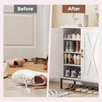 Homleke Farmhouse Shoe Cabinet with 2 Barn Doors & Metal Legs - Image 4