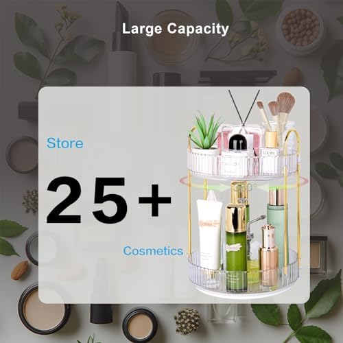 360 Rotating Makeup Organizer - Large Capacity Spinning Perfume & Cosmetic Skincare Holder for Countertop (Pearl White, 2 Tier) - Image 6