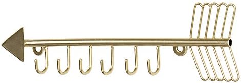 MyGift 12 Inch Wall Mounted Brass Tone Metal Arrow Shaped Jewelry Organizer, Hanging Accessories Storage Display Rack with 6 Hooks for Necklaces Bracelets Keys - Image 3