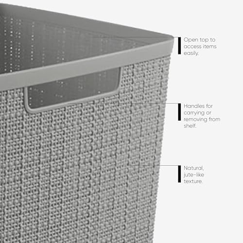 Curver Set of 6 Medium 12L Jute Decorative Plastic Organization and Storage Baskets - Perfect Bins for Home Office, Closet Shelves, Kitchen Pantry and All Bedroom Essentials, Grey - Image 4