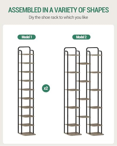 Hzuaneri 10 Tiers Vertical Shoe Rack, Narrow Shoe Tower, Tall Shoes Shelf with 2 Hooks, Adjustable Shelves, Corner Shoes Shelves for Small Spaces, Entryway, Living Room, Greige SR11205B - Image 5