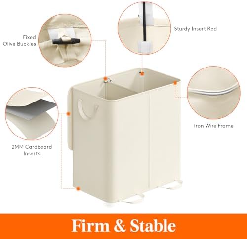 Lifewit Double Laundry Hamper with Lid, Removable Laundry Bags, Ivory White - Image 2
