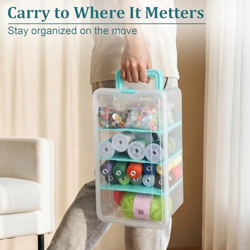 BTSKY Clear Plastic Dividing Storage Box with 4 Deep Compartment Sewing Box - Image 5