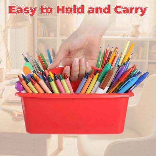 Kathfly 12 Pack Classroom Caddy Organizer with Handle, Plastic Art Craft Cleaning Caddy Bulk, Small Multipurpose Supply Organization Storage Basket for Table Desk Office Pencil Teacher (Blue Red) - Image 6
