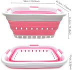 SAMMART 41L Collapsible 3 Handled Plastic Laundry Basket - Foldable Pop Up Storage Container/Organizer - Portable Basket - Space Saving Hamper/Basket (3 handled rectangular, White/Pink) - Image 3