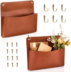 Marspark 2 Set PU Leather Mail Holder Wall Mount 12.2x10.24 Inch Leather Letter Holder 2 Ring Binder Hanging Wall File Organizer Mail Sorter for Decor Storage Letter Postcard Flower Home Office(Brown) by Marspark