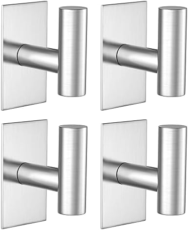 VAEHOLD Wall Towel Hooks, Heavy Duty Sticky Holder Waterproof Towel Hooks for Hanging Coat, Clothes, Closet Hook Wall Mount for Kitchen (Silver, 4 Pack) by VAEHOLD
