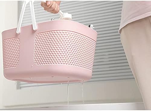 rejomiik Portable Plastic Shower Caddy Basket Organizer with Handles, Pink - Image 3