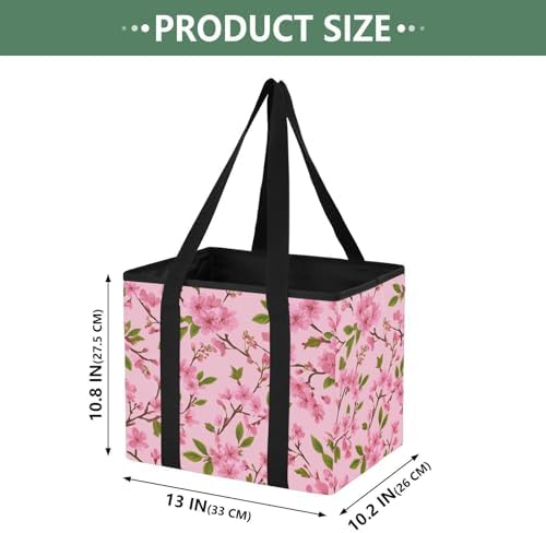 Trunk Organizer Collapsible Car Organizer with Handle Car Storage Box Bin for Groceries SUV Utility Tote Bag Portable Vehicle Container Pink Cherry Blossom Branch - Image 2