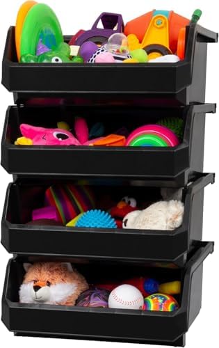 ReadySpace Extra Large Stackable Plastic Storage Bins, 4-Pack, Black by Akro-Mils
