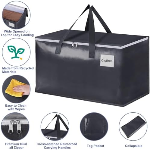 StorageRight Heavy Duty Moving Boxes-Moving Bags with Zipper, Reinforced Handles and Tag Pocket-Collapsible Moving Supplies-Totes for Storage Great for Moving, Storage and Travel 93L(Gray-8 Pack) - Image 2