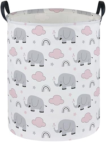 Essme Kids Laundry Basket,Elephant Hamper Collapsible Canvas Waterproof Storage Bin foBoys, Cute Hamper,Gift Baskets(Rainbow Elephant) by ESSME