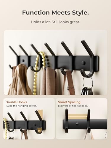 Coat Rack Wall Mount Hooks - 15 Inch Black Metal 6-Hook Rack(1 Pack) - Image 4