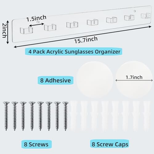 ZAVOOS 4 Pieces Acrylic Sunglasses Organizer, Wall Mounted - Image 2