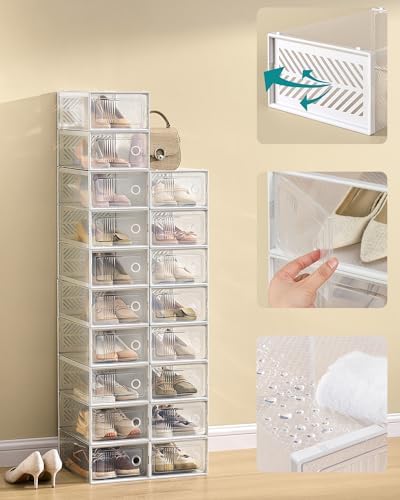 SONGMICS Stackable Shoe Boxes, Foldable, Ventilated Clear, Set of 18 - Image 4