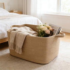 96L Woven Laundry Basket with Handles, Extra Blanket Basket,Jute - Image 4