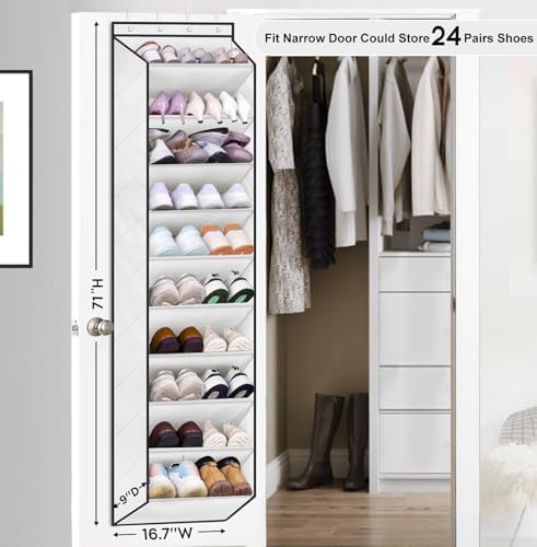 SLEEPING LAMB Over The Door Shoe Organizer for Closet with Large Deep Pockets, Narrow Shoe Rack for Door Hanging Boots Storage, White - Image 2